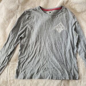 Roots Women's Long-Sleeve Gray Tee with Subtle Chest Logo Cotton Size M